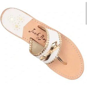 Jack Rogers Adeline Sandals Women's Size 7 White Gold Slide On Flip Flops Preppy